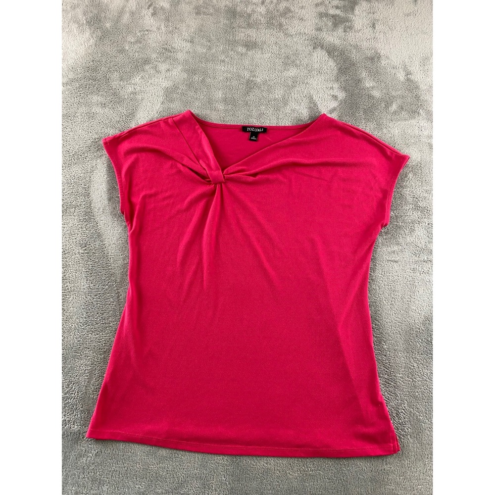 Roz & Ali Pink Knot Front Cap Sleeve Blouse Womens Medium Career Top